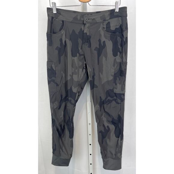 PRANA Halle Jogger II Pants 1971051 Zip Fly Nylon Camouflage Gray Size 10 - Picture 1 of 11